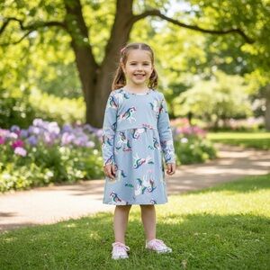 DRESS H&M blue unicorn peplum top long sleeve 5t